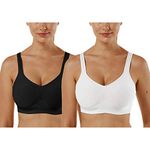 Vertvie Women's Sports Bra Seamless Comfort Push Up Bra Wireless Padded Plus Size Yoga Sleep Bra 1/2/3 Pack(2 Pack-Black+White,L)