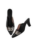 TRYME Cone Heel Mules Women's Fashion Pointed Stiletto Heel Pump Shoes for Party and Formal Occasions