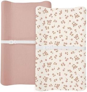 Changing Pad Cover for Baby Boy Girl 2 Pack, Muslin Changing Table Pad Covers with Boho Style, Neutral Nursery Bedding Essentials Soft and Breathable (Flower E & Pink)