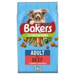 Bakers Adult Dry Dog Food Beef and Veg 3kg, Pack of 4