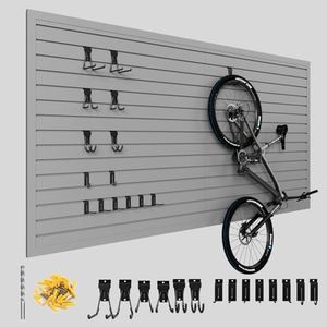 Ginchain 4'H x 8'W Slatwall Panel Garage Wall Organizer with 14 Hooks, Heavy Duty Slat Wall Paneling Sheets, Interlocking PVC Panels, Garage Slatwall for Tool Organization Mounted Storage Systems