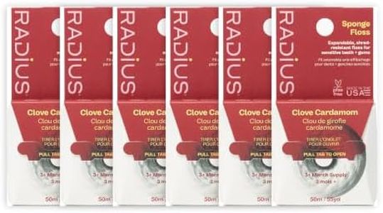 RADIUS Vegan Sponge Floss, Soft Expanding Dental Floss for Sensitive Gums and Tight Teeth, PFAS Free, Vegan, Plastic Free Packaging, 50m / 55 yd, Clove Cardamom, Pack of 6