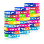 Happy Birthday Rubber Bracelets, Colored Silicone Stretch Wristbands for Birthday Party Supplies Favors 8 Styles 24 Pieces