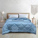 LINENWALAS Premium 300 GSM Block Printed Comforter, Super Soft Microfiber Filling Warm Bamboo Patchwork AC Blanket, Single Bed Size Lightweight, Breathable Winter Quilt (60” x 90”/ Azure)