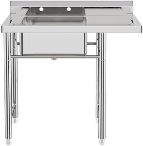 DEXSO Free Standing Single Bowl Kitchen Sink with Drainboard 36" x 21" x 40",Stainless Steel Commercial Utility Sink for Laundry Backyard Garage Restaurant, Bowl Size 18" L x 16" W x 9" H