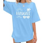 KIMSOONG Hawaii Tshirt Women Tropical Hawaiian Shirt Oversized Graphic Tees Aloha T Shirt Summer Casual Short Sleeve Top Blue