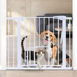 Dog Gate Extra Wide Tall Durable Pet Gate Easy Walk Thru Dog Fence Gate with Pet Door for Stairs Doorways House, Fits Openings 29.5"-40.5", Pressure Mounted, White