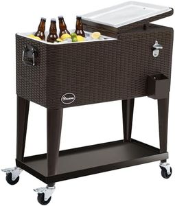 YITAHOME 80 Quart Rattan Rolling Cooler Cart with Bottle Opener Drainage, Portable Wicker Patio Cooler Rolling on Wheels, Outdoor Beverage Cart Rolling Drink Cooler for Patio Pool Deck Party Cookouts