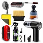 8 PCS Car Cleaning Kit Combo with Portable 120W Car Vacuum Cleaner | Complete Car Interior Cleaning Kit | Car Cleaning Accessories with Duster, Detailing Brush, Anti Fog Spray & Microfiber Cloth