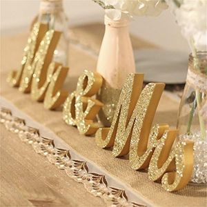 wantmaz Mr and Mrs Signs Wedding Table Decorations, Wooden Freestanding Letters for Photo Props, Rustic Wedding Decoration, Anniversary Wedding Shower Gift (Golden)