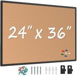 Board2by Cork Board Bulletin Board 24 x 36, Black Aluminium Framed 2 x 3 Corkboard, Office Board for Wall Cork, Large Wall Mounted Notice Pin Board with 16 Push Pins for School, Home & Office