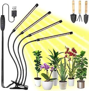 Clip on Led Grow Lights for Indoor Plants, Grow Light Strip Gooseneck Full Spectrum Sunlight Warm+White, with 3/9/12H Timer, 10 Dimming Modes for Seeds Succulent Hydroponics(4 Tubes Without Adapter)