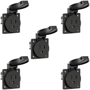 YICTENCRD 5PCS 15 Amp NEMA 5-15R Power Outlet with Cover, 125V 2-Pole 3-Wire Grounding Type, ETL Listed Outdoor Receptacle, Dustproof Covered Socket for RV, Generator, Boat, Trailer