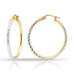 Hoops & Loops - Sterling Silver Two Tone Diamond Cut Click Top Hoop Earrings Sizes 25mm - 50mm Silver & Gold