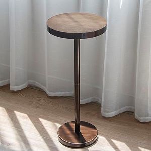 COVLON Pedestal Side Table, Drink Table, Small Round Side Table, Martini Table for Living Room, Dorm, Home Office and Bedroom, Distressed Finish, Brown