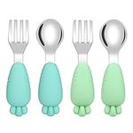 Vicloon Toddler Fork and Spoon, 4 Pcs Stainless Steel Baby Utensils Cutlery Set, Toddler Utensils Spoons Forks Self Feeding Learning Spoons, Children Flatware Weaning and Learning to Use