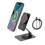 Wireless Charger for Mag-safe Charger Stand, 15W Charging Stand, 360°Rotation Base Adjustable Foldable Fast Wireless Charging Compatible with iPhone 15 Pro Max/14/13/12, Portable, for Travel