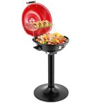 Bonnlo BBQ Electric Grill, 1600W George Foreman BBQ Grill with Removable Non-Stick Grilling Rack,Adjustable Temperature & Oil Drip Tray, Indoor Outdoor BBQ Grill Freestanding for 15-Serving(Red)