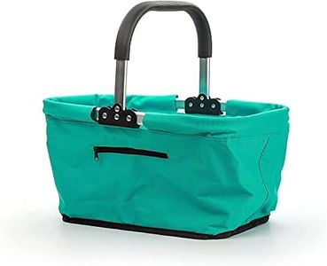 RSVP International Collapsible Market Basket Aluminum Frame, Large Zip Side Pocket, 17x11x18", Turquoise