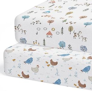 Crib Sheets Neutral - Fitted Baby Crib Sheets Bed for Girl Boy - 2 Pack Standard & Toddler Mattress (Farm Animals) - Buttery Soft Organic Cotton Blend