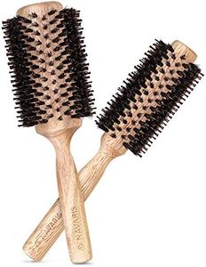 Navaris Set 2x Spazzola Rotonda Legno Ø 25mm 40mm - Spazzole per Capelli - Gomma Naturale e Setole Cinghiale - Hair Brush Wood Volumizzante - Nero