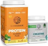 Creatine Powder & Vanilla Classic Plus Organic Protein Powder Set | Bundle & Save | Vegan Protein Superfood Blend plus Unflavored Creatine Monohydrate (60 Servings Unflavored, 30 Servings Vanilla)