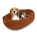 Majestic Pet Suede Shredded Memory Foam Mix Calming Dog Bed Washable - Cozy Soft Round Dog Bed with Spine for Head Support - Fluffy Donut Dog Bed, 32 Inch, Rust