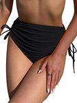 GORGLITTER Women's Drawstring Tie Side Ruched Bikini Swimsuit Bottom High Waisted Bathing Suits Swim Panty Black XL