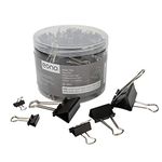 Eono Black Binder Clips, 100pcs Assorted Size Foldback Metal Binder Paper Clamps for Paperwork, Extra Small Medium Large 6 Sizes - 51mm, 41mm, 32mm, 25mm, 19mm, 15mm