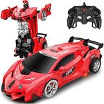 Remote Control Car, RC Deformation Robot Car Toy, 360 Degree Rotating with LED Light, Transform Robot RC Car Age 4, 5, 6, 7, 8-12 Years Old for Kids, Boys and Girls Best Birthday Gifts (Red)