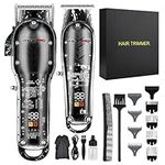 Hiena Pro Hair Clippers Men + T Liners Hair Trimmer Set, Barber Cordless Professional Clippers for Hair Cutting with Led Display, Gifts for Men