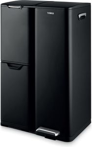 Tower 60L Recycling Pedal Bin – Black Stainless Steel Trash Can