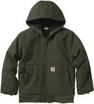 Carhartt Boys Zip Front Flannel Quilt Lined Hooded Active Jac, Olive, X-Small