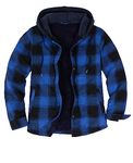 ZENTHACE Men's Sherpa Fleece Lined Flannel Shirt Jacket Long Sleeve Snap Button Down Plaid Jackets Shacket with Hood Blue M