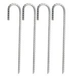 Ground Stakes Rebar Heavy Duty Tent Pegs 4 Pack, Garden Stake Pegs Galvanized Steel J Hooks Ground Anchors, Camping Pegs for Camping Tents Trampolines Canopies Swing Set Football Nets