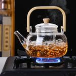 ANKUL Borosilicate Glass Teapot with Wooden Handle & Lid – 1 LTR Heat Resistant Clear Kettle for Loose Leaf Tea, Flower Tea & Herbal Infusion (Ankul - 01)