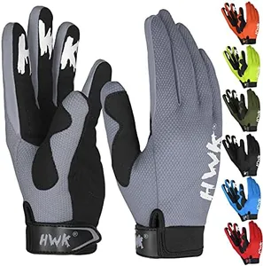 HWK Motorcycle Gloves for Men & Women, Durable & Comfortable Tactical Gloves with Non Slip, Neoprene Palm Padding, Versatile & Temperature Resistant Motorcycle Riding Gloves - Grey, L