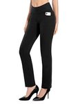 MOVE BEYOND Buttery Soft Women's Straight Leg Yoga Pants with 4 Pockets Tummy Control Workout Work Pants，Black, M