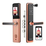 LAVNA Smart Camera Door Lock | 7 Way Unlock | Fingerprint, Mobile App, WiFi + Bluetooth, RFID Card, OTP, PIN and Key Access | Built-in Camera n Screen | 5 Bolts | fit with Wooden Doors (LA24, Gold)