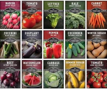 Survival Garden Seeds Vegetable Garden Collection Seed Vault - Non-GMO Heirloom Family Garden Seeds for Planting - Non-Hybrid Varieties - Mix of Vegetable Seed Packets - 15 Varieties of Vegetables