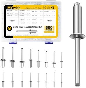 Mywish 600Pcs Aluminum Steel Blind Pro Rivets Assortment Kit, 16 Sizes 1/8" 5/32“ 3/16" 1/4” Aluminum Grip and Steel Mandrel Pop Rivets, Open End Rivets for Metal
