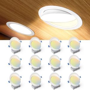 Ensenior 12 Pack 6 inch 5CCT LED Eyeball Recessed Lighting, 360°+90° Rotatable, Dimmable Gimbal Recessed Lights, Canless Angled Adjustable Ceiling Downlight, 1300LM, 13W=115W, 120V - ETL&FCC