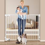 SHYUJAJIE No Bottom Bar Baby Gate, 37 inch Tall Cat Pet Gate for Doorway, Adjustable 27.5in- 43 in Dog Gate with Large Walk Thru Door (White, 37inch)