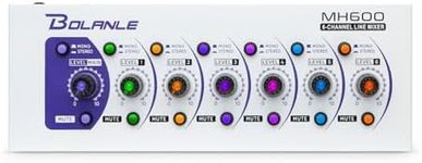 Mini Audio Mixer,Stereo Line Mixer for Sub-Mixing,Ultra Low-Noise,4-Channel,Microphone Independent Control, 1/4" & 1/8" TRS Output and Input, for Guitars,Bass,Keyboards (MH600)