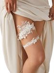 Aprildress 2 Pieces Wedding Garter Set for Bride with Stretchy Soft Lace Band PGT400, White, Medium