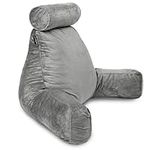 Milliard Extra Large Reading Pillow with Shredded Memory Foam, Wedge Back Rest Pillow for Sitting in Bed with Removable Cover –24x18 inches (Velour Grey)