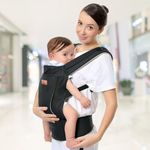 R for Rabbit Comfy Hug Ergo Baby Carrier for New Born | Front and Back Carry Position Adjustable Belt Ergonomic Kangaroo Bags for 4 Months to 2 Years Kids Upto 15 Kg (Black)