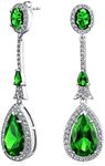 Art Deco Style Green Teardrop Fashion Statement Simulated AAA CZ Emerald Green Chandelier Earrings For Women Prom Silver Plated