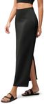 ODODOS Modal Soft Maxi Skirt for Women, Back Slit High Waist Casual Long Pencil Skirts, Black, Large