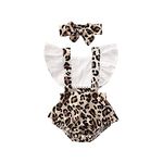 iddolaka Newborn Baby Girl Summer Clothes Suspender Button Romper Ruffle Jumpsuit Leopard Bodysuit Outfits (Leopard, 6-12M)